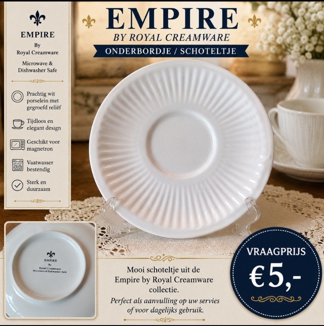 Empire by Royal Creamware Onderbordje / Schoteltje, Huis en Inrichting, Ophalen of Verzenden