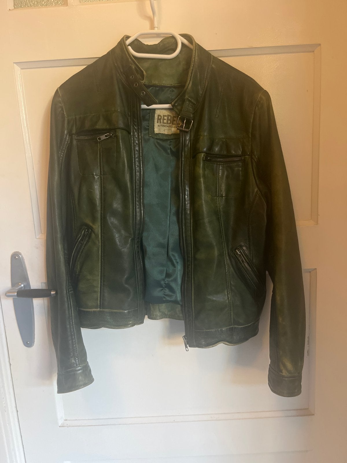 Stoere groene leren jas van Rino & Pelle, Ophalen of Verzenden, Gedragen, Maat 38/40 (M), Groen