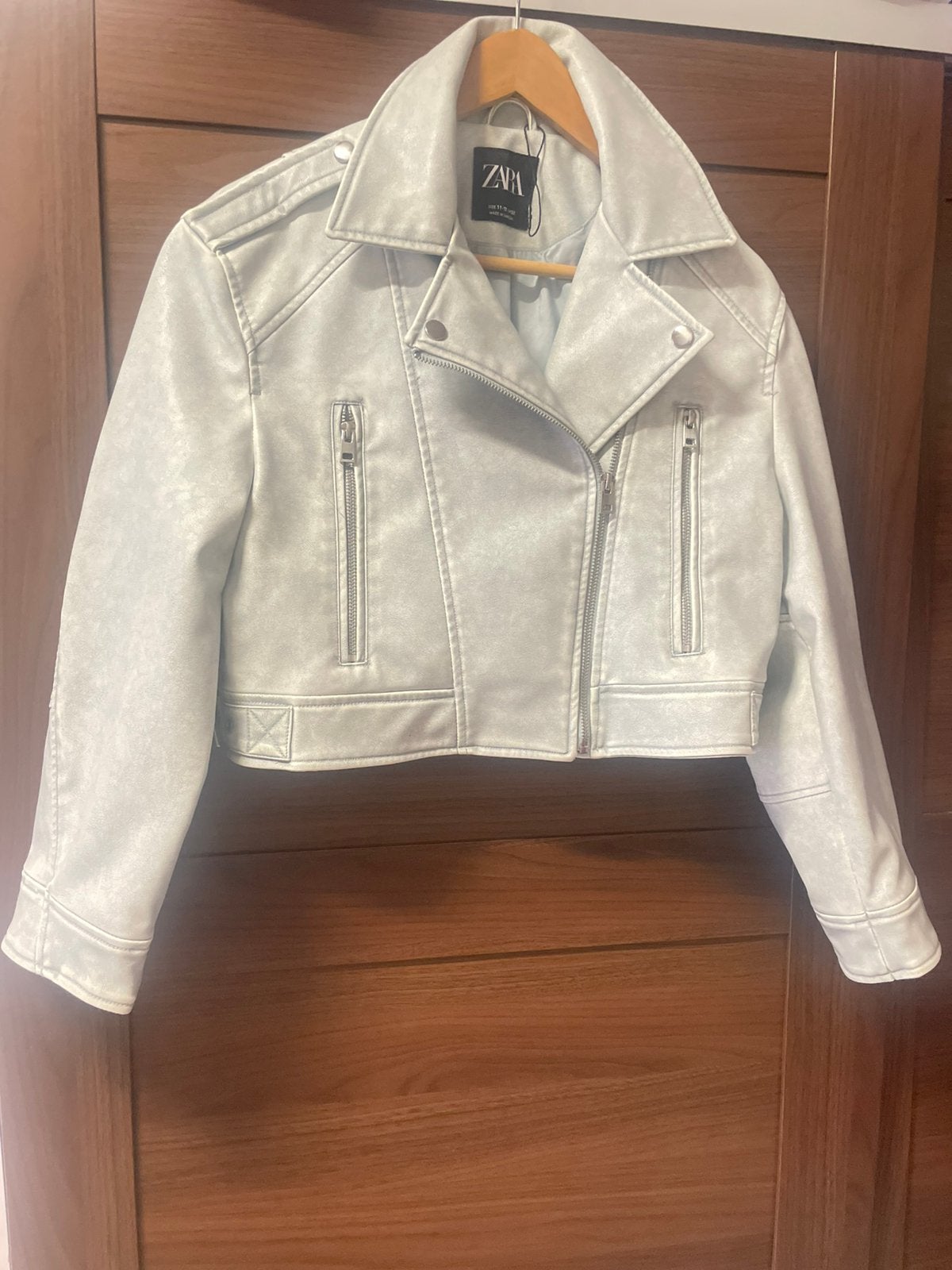 Bikerjack in used leerlook lichtblauw nieuw, Meisje, Nieuw, Ophalen of Verzenden, Zara