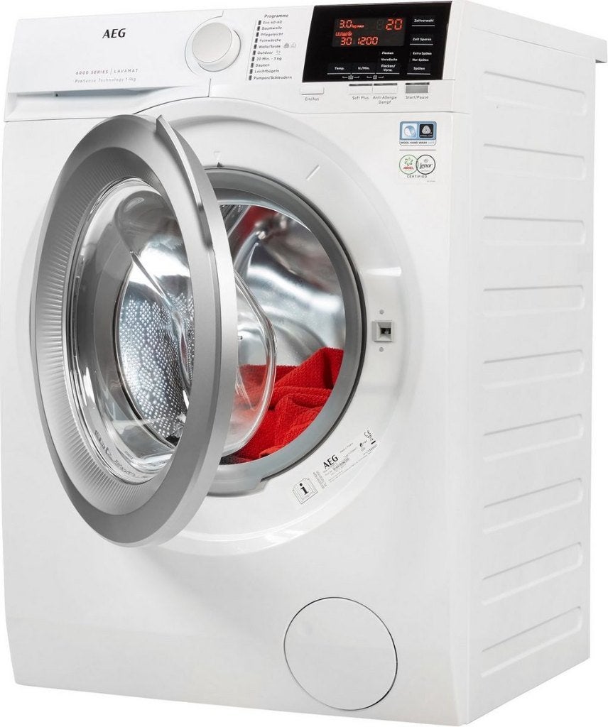 aeg l6fb49vfl wasmachine 9 kg, Ophalen, 1200 tot 1600 toeren, Minder dan 85 cm, 8 tot 10 kg