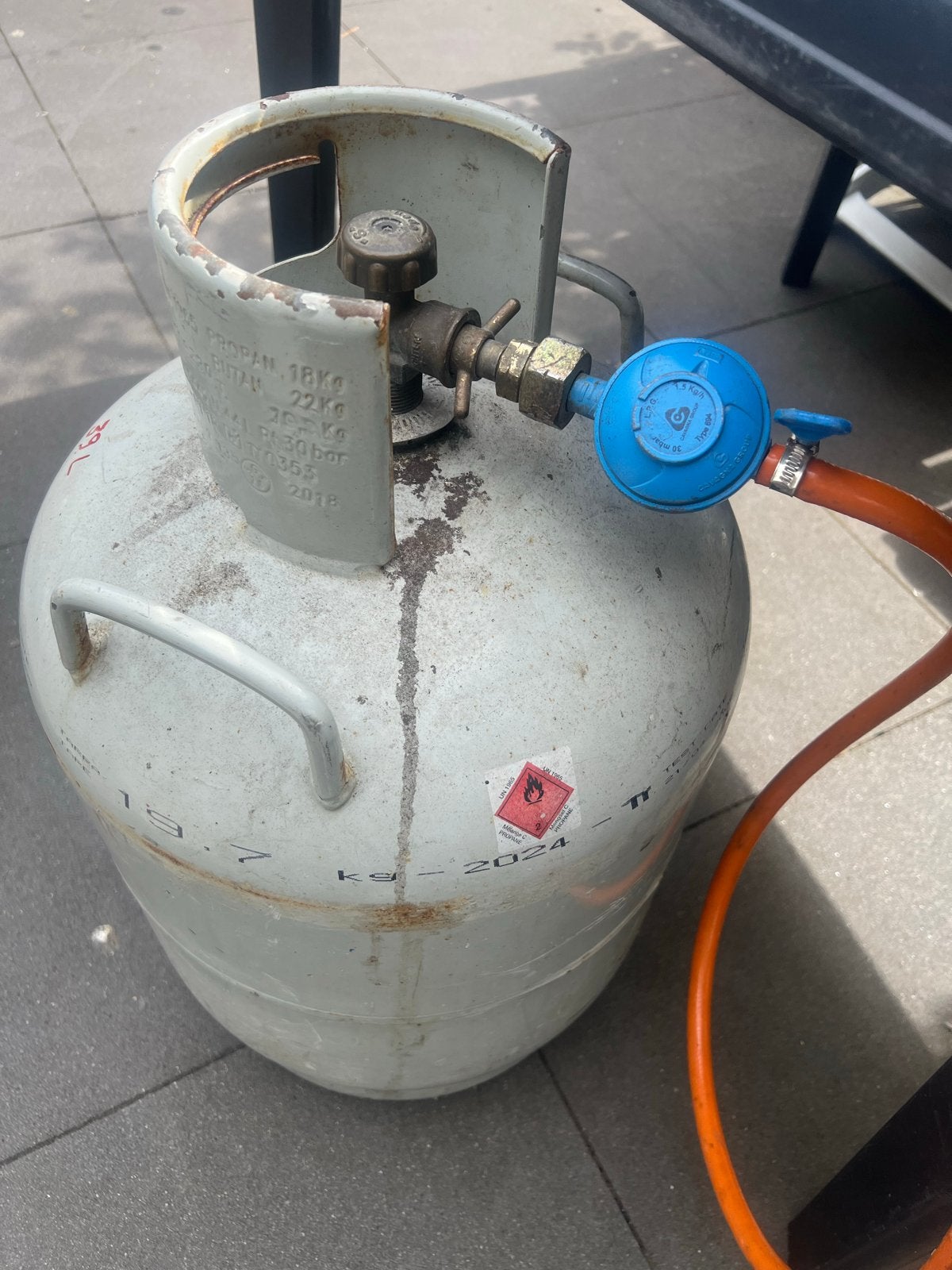 Shell propaan gasfles 19.5kg met regelaar zonder slang, Ophalen, Gebruikt