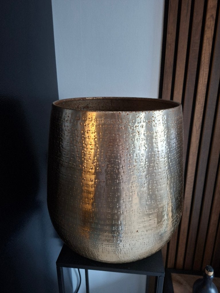 Gouden bloempot, Tuin en Terras, Gebruikt, Rond, Aardewerk, 40 tot 70 cm