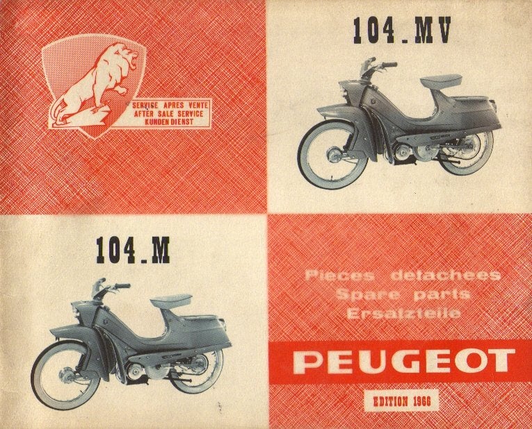 Peugeot 104 onderdelenlijst bromfiets 1966 (4268z), Ophalen of Verzenden, Zo goed als nieuw