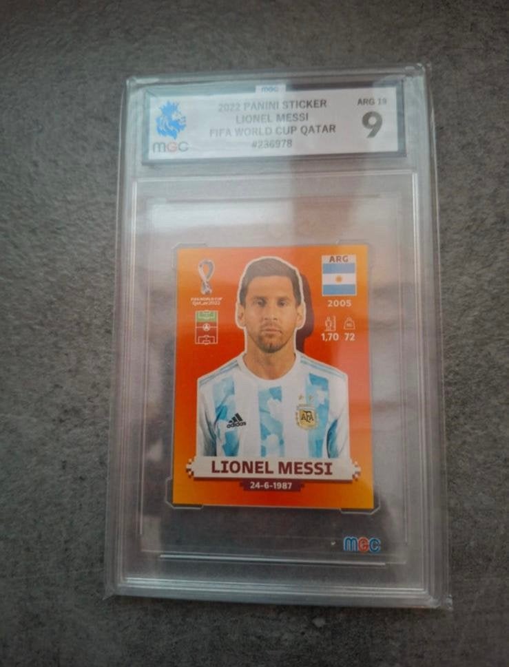 Lionel Messi WK 2022 Argentinie Panini MGC 9.0, Ophalen of Verzenden, Zo goed als nieuw, Plaatje