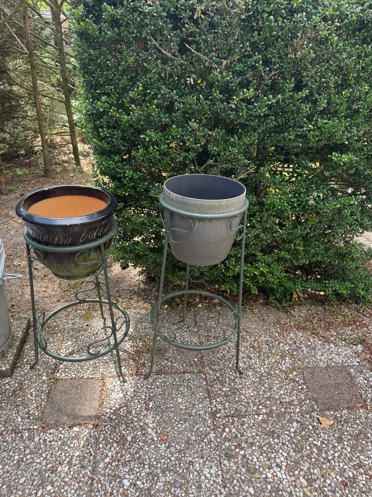 Set van 3 ijzeren houders met potten, 25 tot 40 cm, Gebruikt, Balkon, Rond