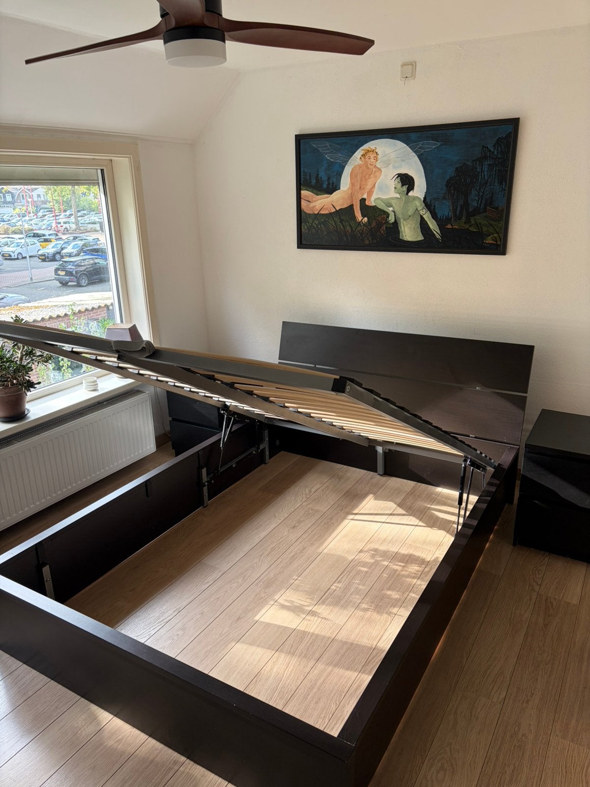 IKEA Herdla bedframe met 2 nachtkastjes, Ophalen, Gebruikt, Zwart, Tweepersoons