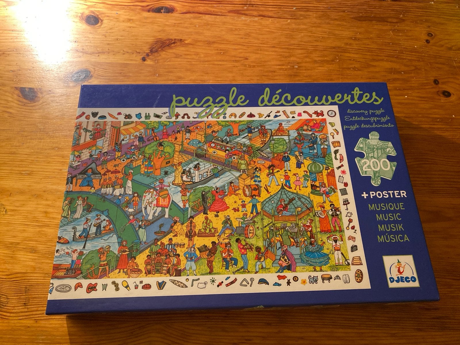 Djeco Puzzel Découvertes - Muziek (200 stukjes) + Poster, Ophalen of Verzenden, Minder dan 500 stukjes, Zo goed als nieuw, Legpuzzel