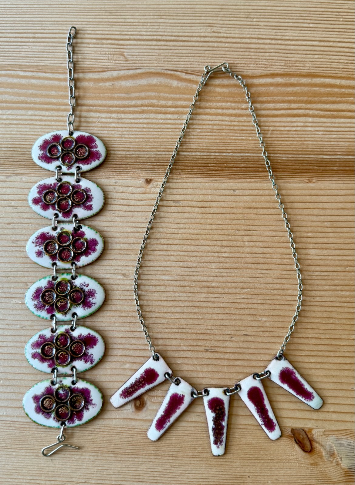 Vintage Modernistische Emaille Sieradenset Koper, Sieraden, Tassen en Uiterlijk, Ophalen of Verzenden, Koper, Ketting