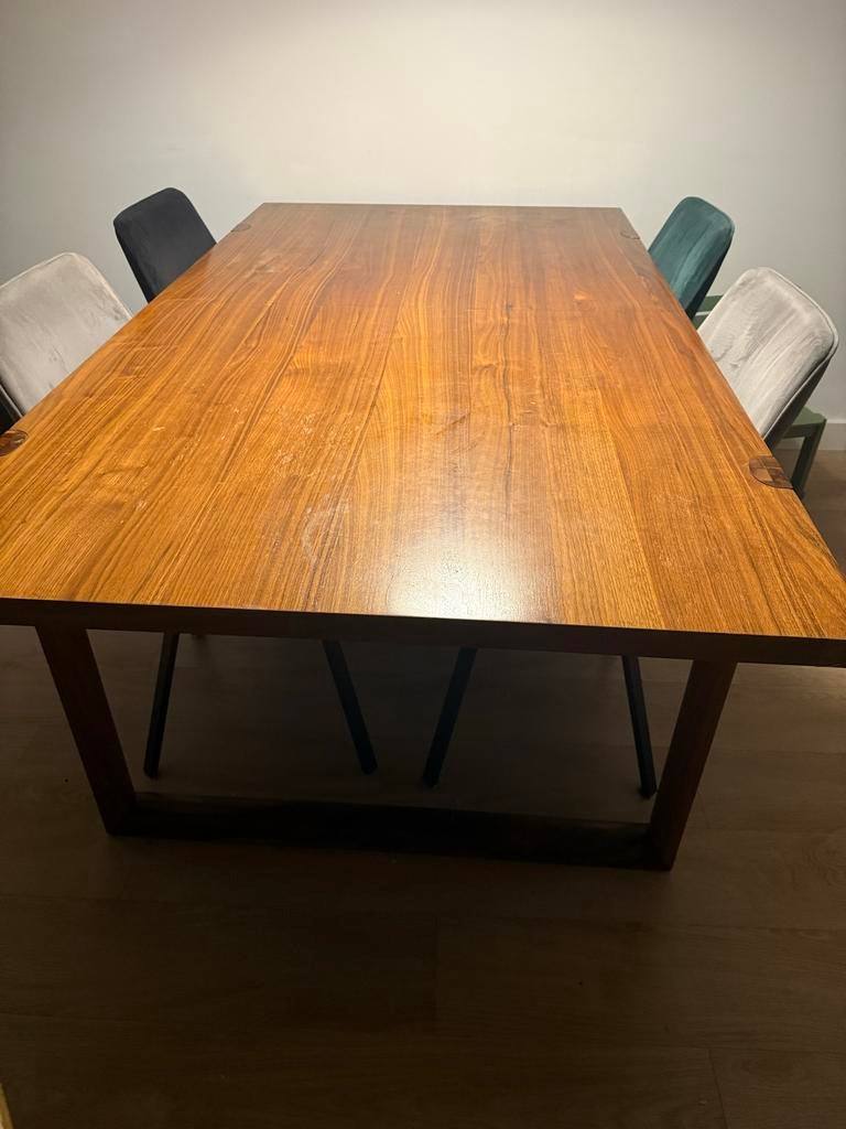Uitschuifbare walnoothouten eettafel - stevig, lichte schade, Ophalen, Gebruikt, 100 tot 150 cm, 200 cm of meer
