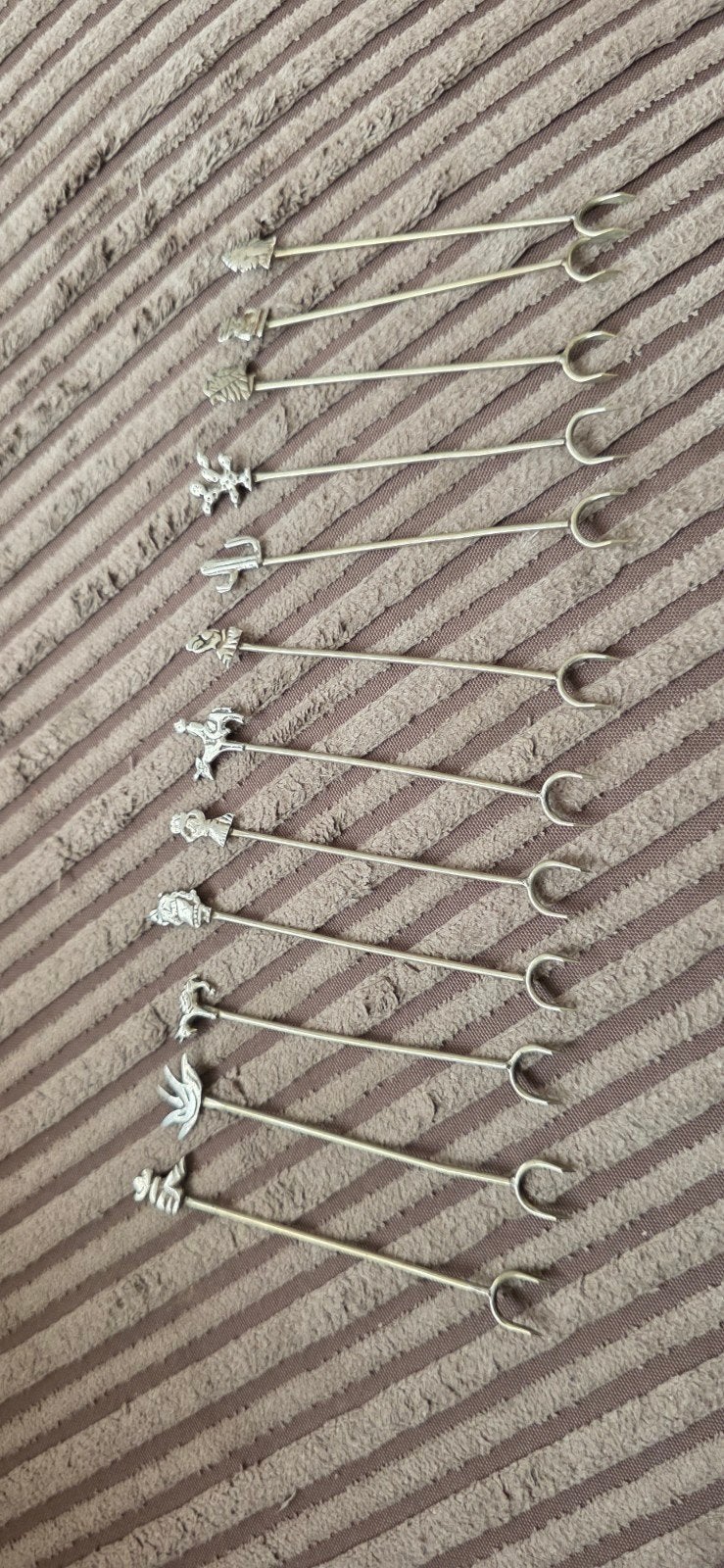 Set van 12 zilver 925 cocktailprikkers met figuurtjes, Antiek en Kunst, Ophalen of Verzenden