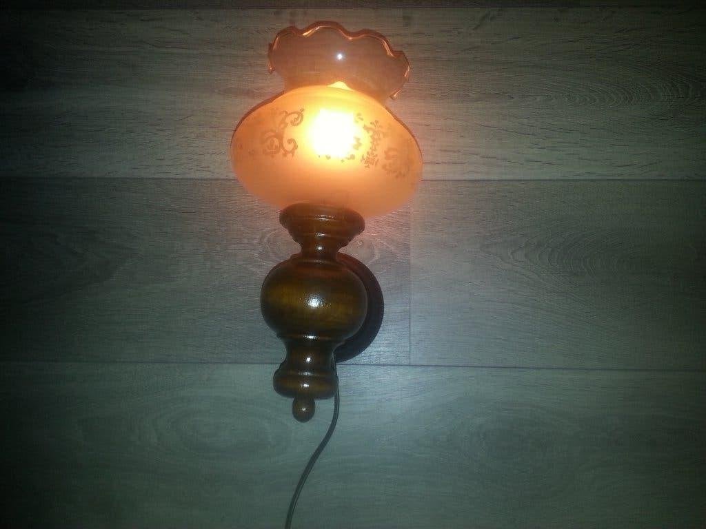 Wandschemerlampje met geëtst glas eighties brocante, Antiek en Kunst, Ophalen