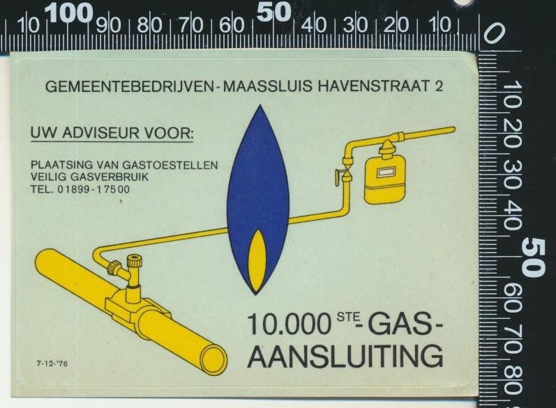 Sticker: Gemeentebedrijven Maasluis 10000ste gasaansluiting, Ophalen of Verzenden, Zo goed als nieuw, Bedrijf of Vereniging