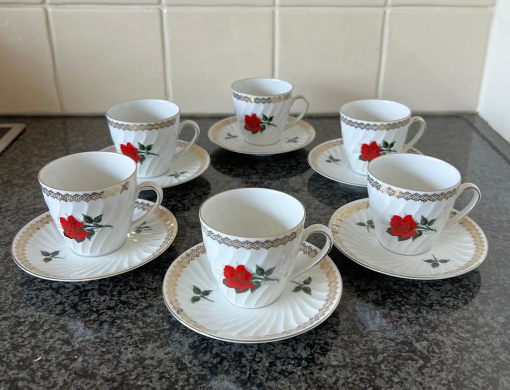 Vintage koffierservies met roos Bavaria, Antiek en Kunst, Ophalen of Verzenden