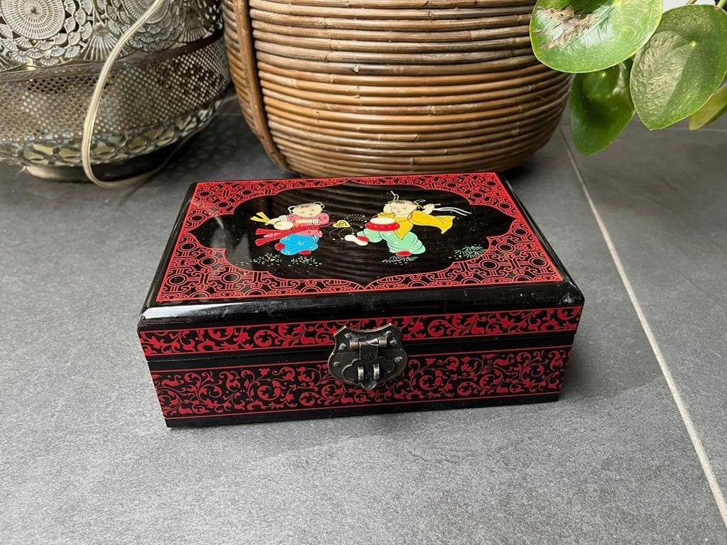 chinees handbeschilderd juwelenkist sieradenkist chinese, Verburgt Vintage, Gebruikt, Ophalen of Verzenden, https://verburgtvintage.nl/#contact