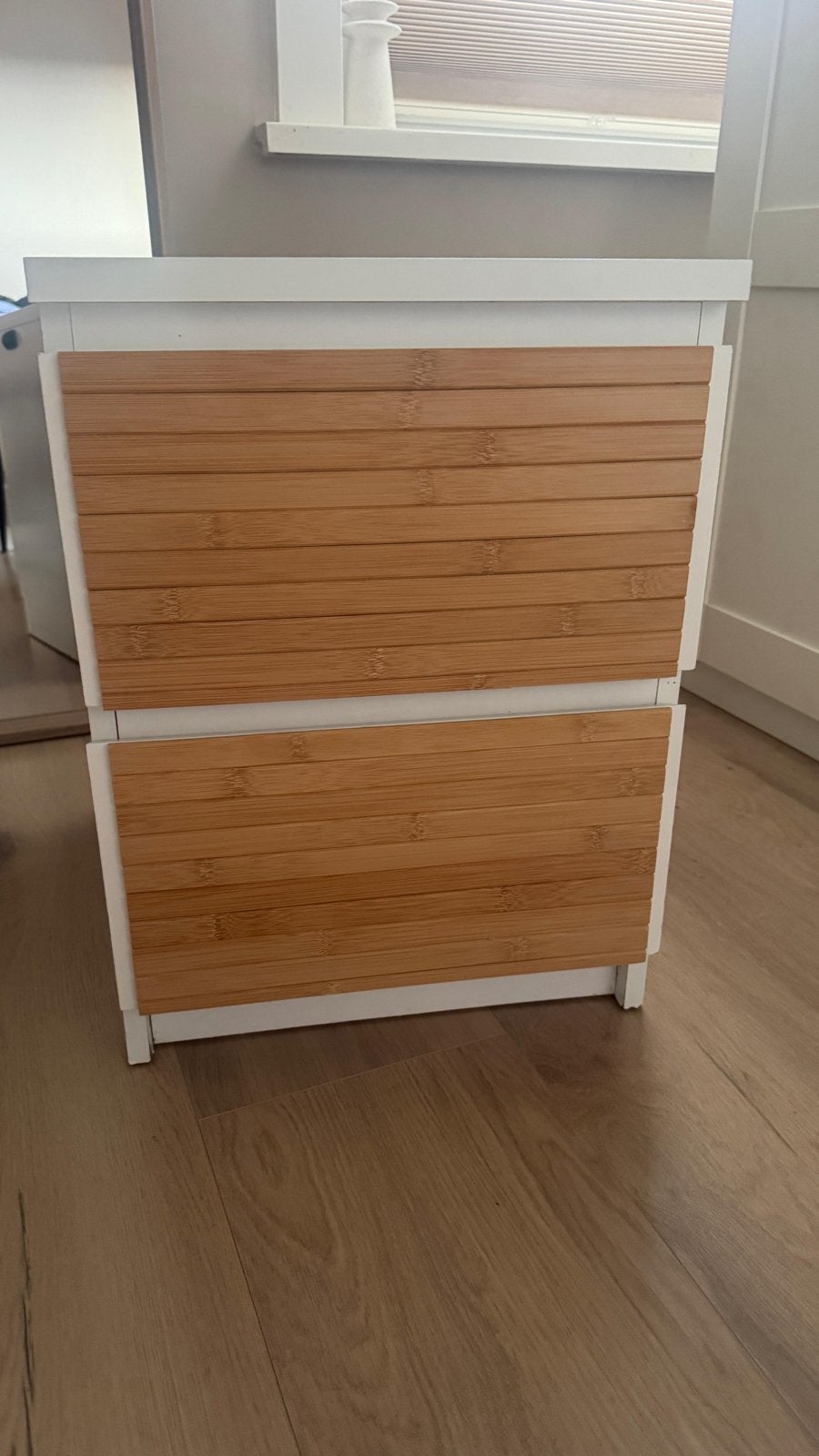 Gepimpte IKEA Malm ladekast met bamboe fronten, Ophalen, Minder dan 50 cm, 1 of 2 laden, Zo goed als nieuw