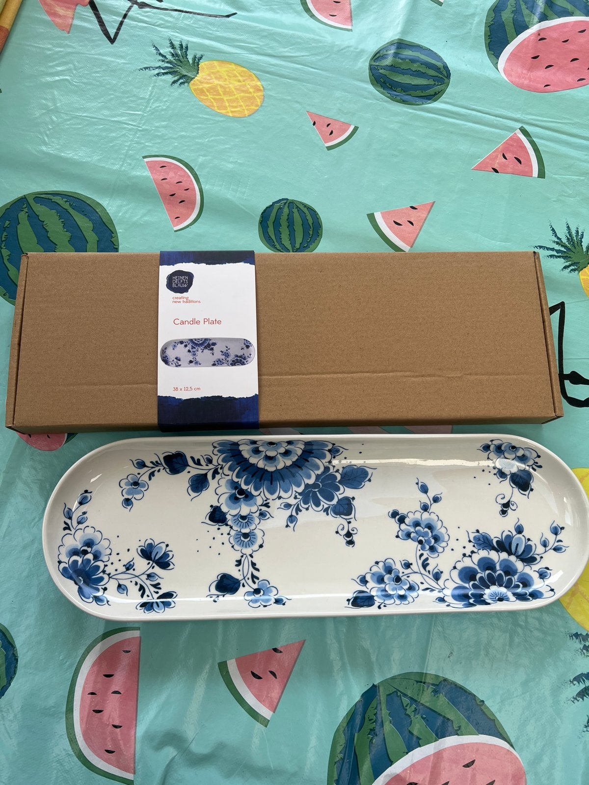 Heinen Delfts Blauw Candle Plate - 38 x 12,5 cm, Porselein of Keramiek, Schaal, Nieuw, Ophalen of Verzenden