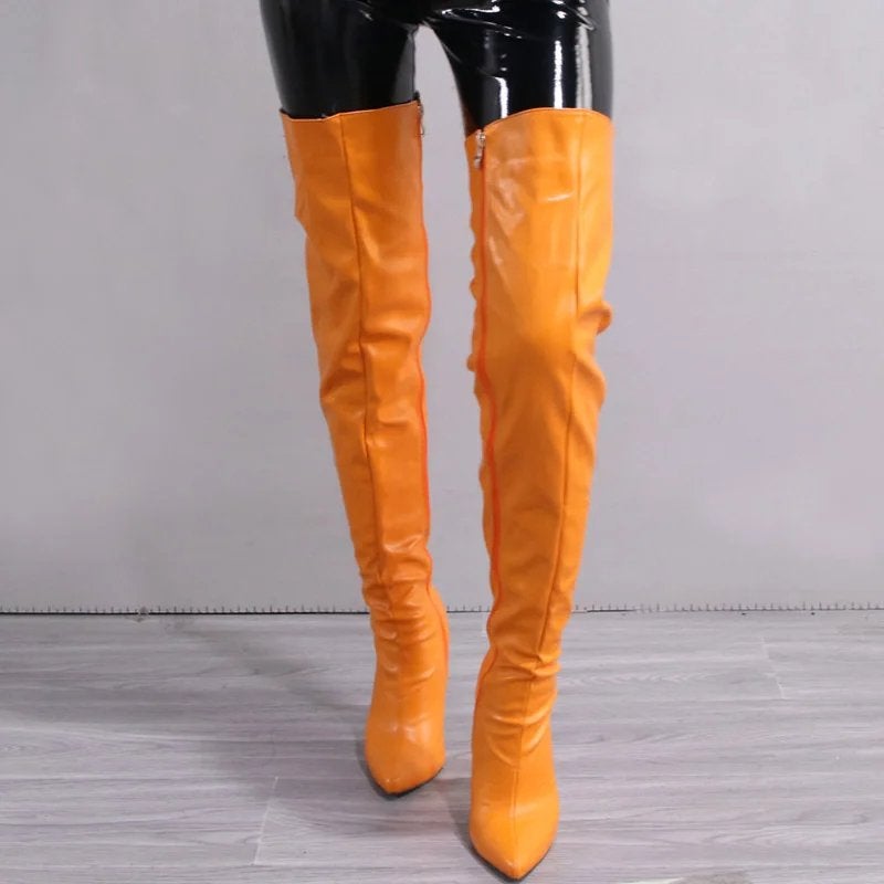 Oranje leren overknee dames laarzen met rits, Kleding | Dames, Schoenen, Nieuw, Hoge laarzen, Oranje, Verzenden