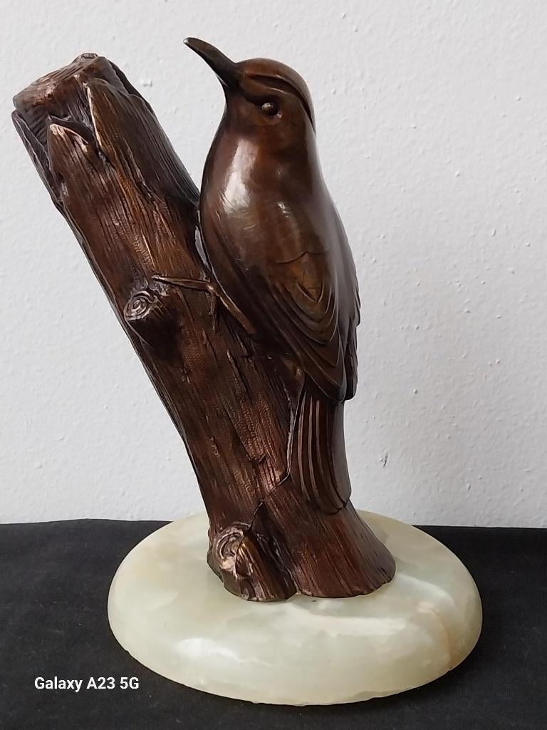 Art Deco vogel Marcel Leducq zamak beeld op marmer, Ophalen of Verzenden