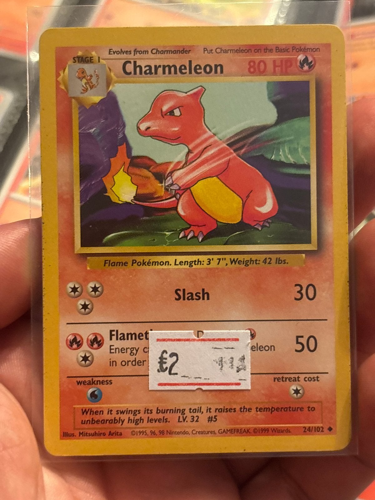 Charmeleon Base Set 24/102 Pokémon Kaart, Ophalen of Verzenden, Gebruikt, Losse kaart