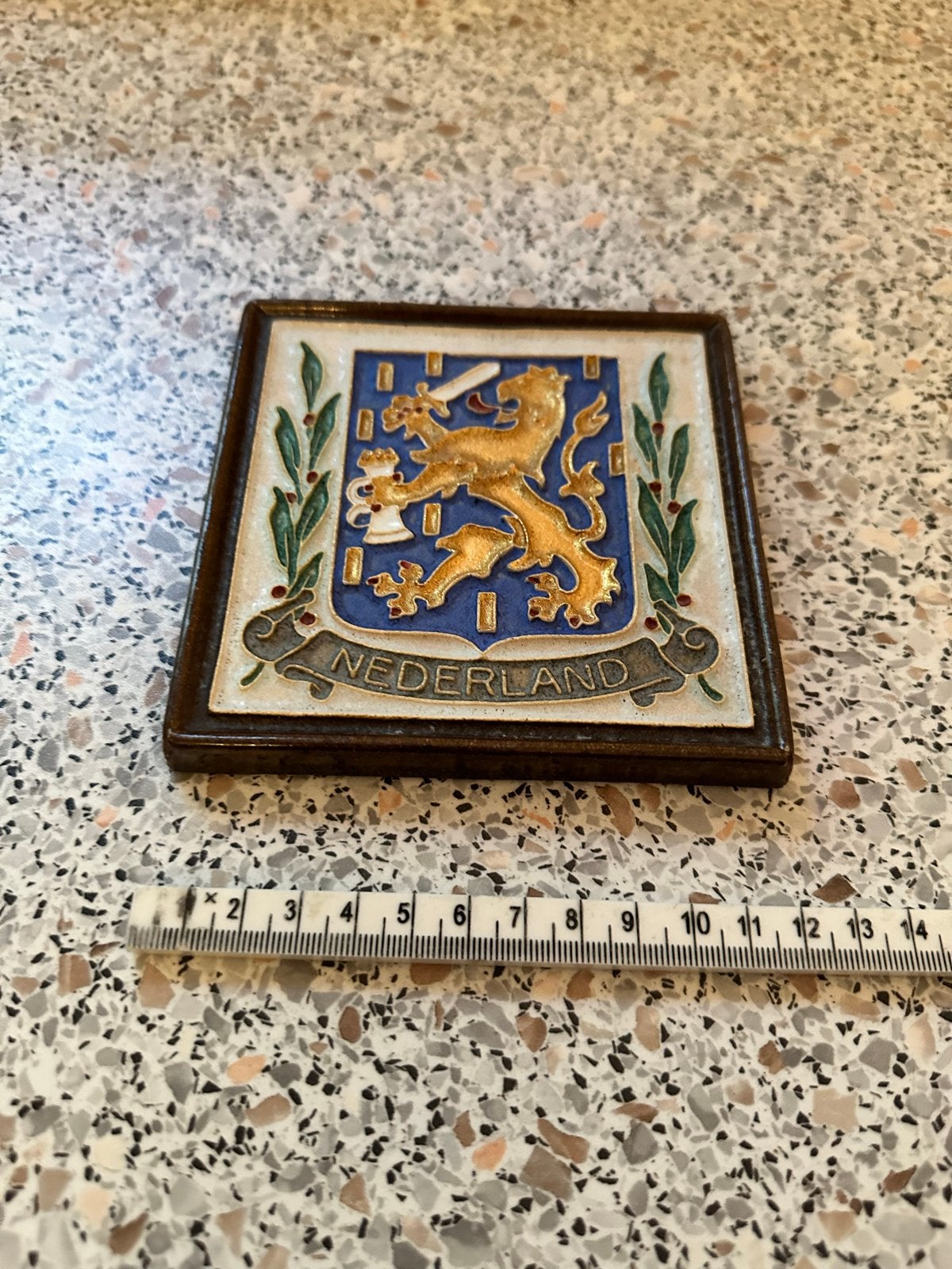 Vintage wandtegel met Nederlands wapen - Delfts blauw stijl, Ophalen of Verzenden