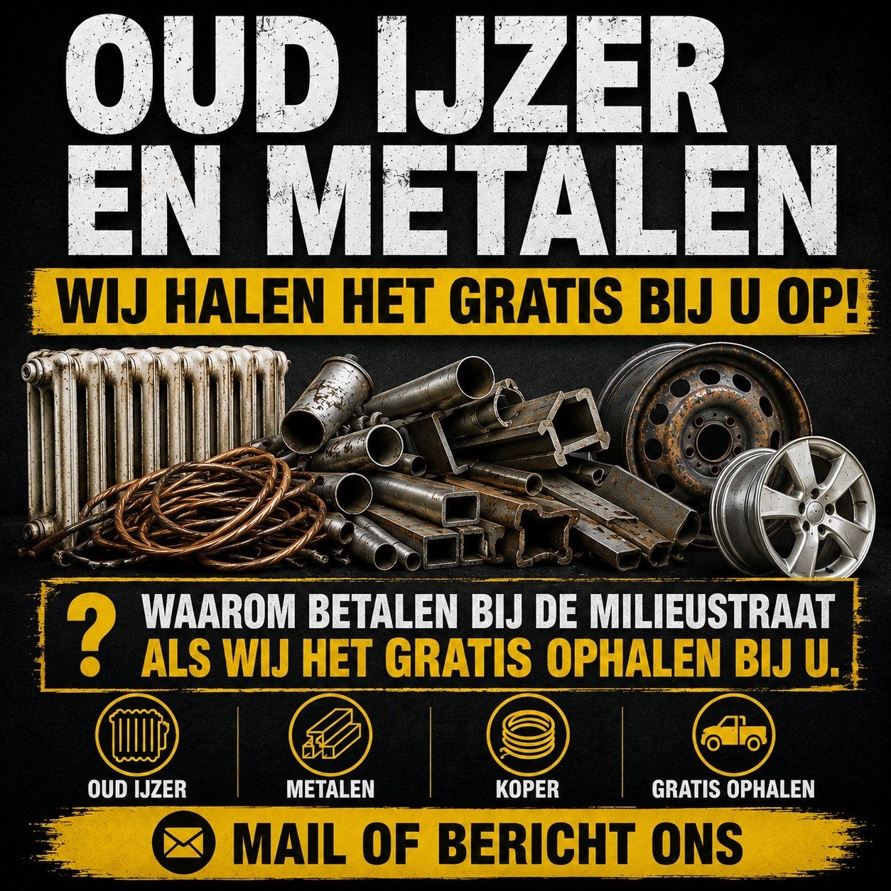 Gratis Ophalen van Oud IJzer en Metalen bij U Thuis, Ophalen of Verzenden, Gebruikt, IJzer