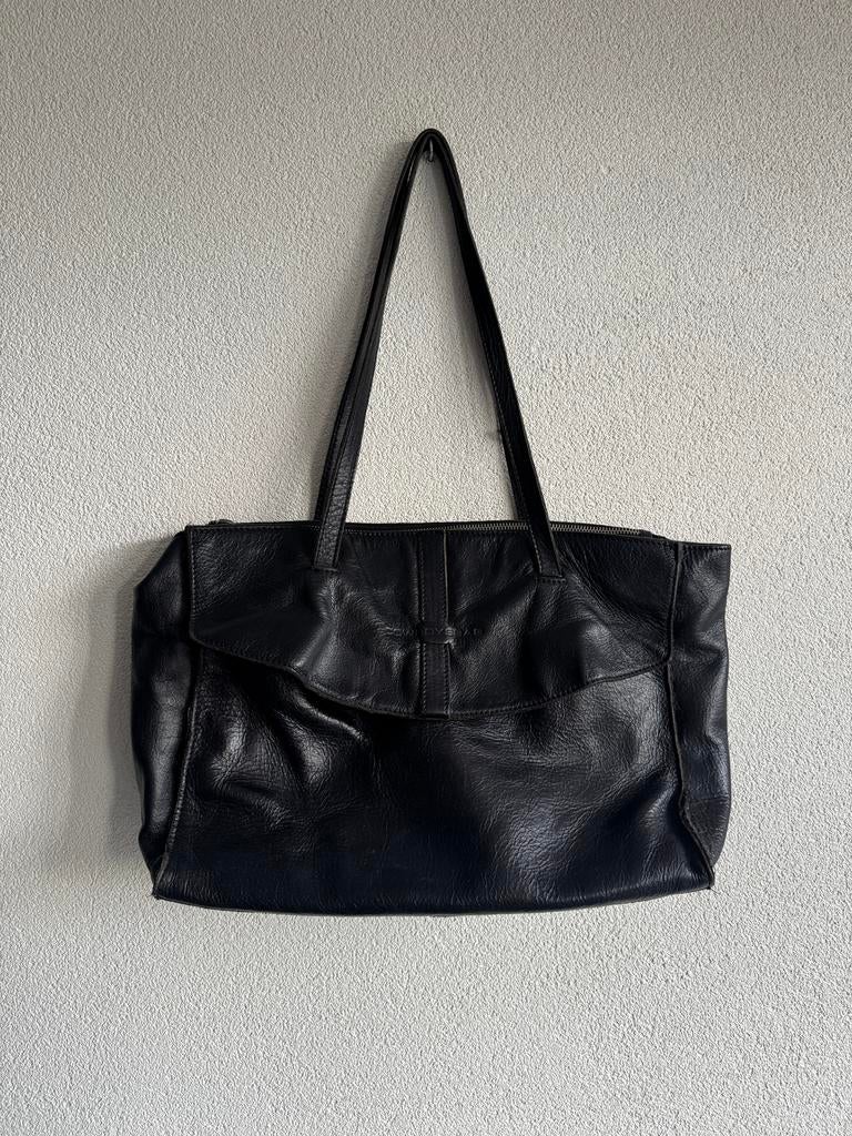 Zwarte Cowboysbag echt lederen tote schouder tas, Cowboysbag, Gebruikt, Zwart, Ophalen of Verzenden