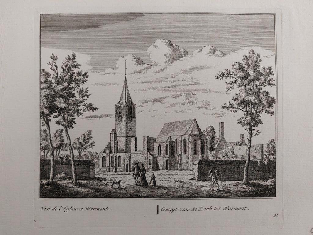 21 / Kerk van Warmont - Warmond Gravure uit 1732, Antiek en Kunst, Kunst | Etsen en Gravures, Ophalen of Verzenden