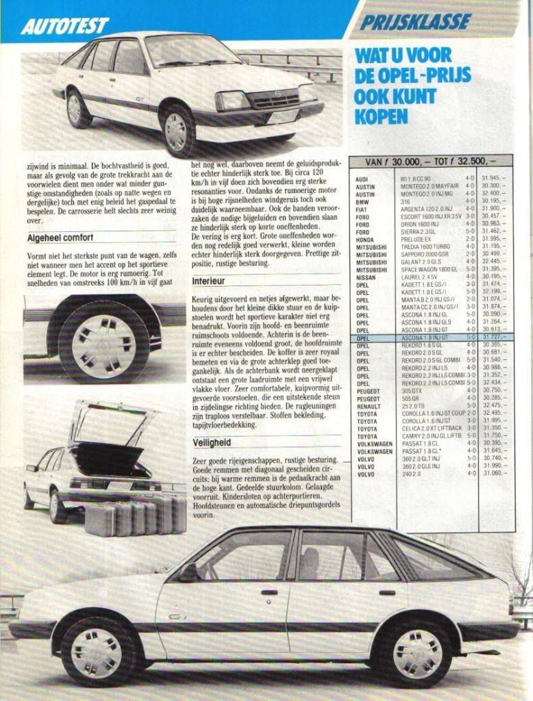 Autokampioen test Opel Ascona 1.8i GT Maart 1985, Ophalen of Verzenden, Gelezen, Opel