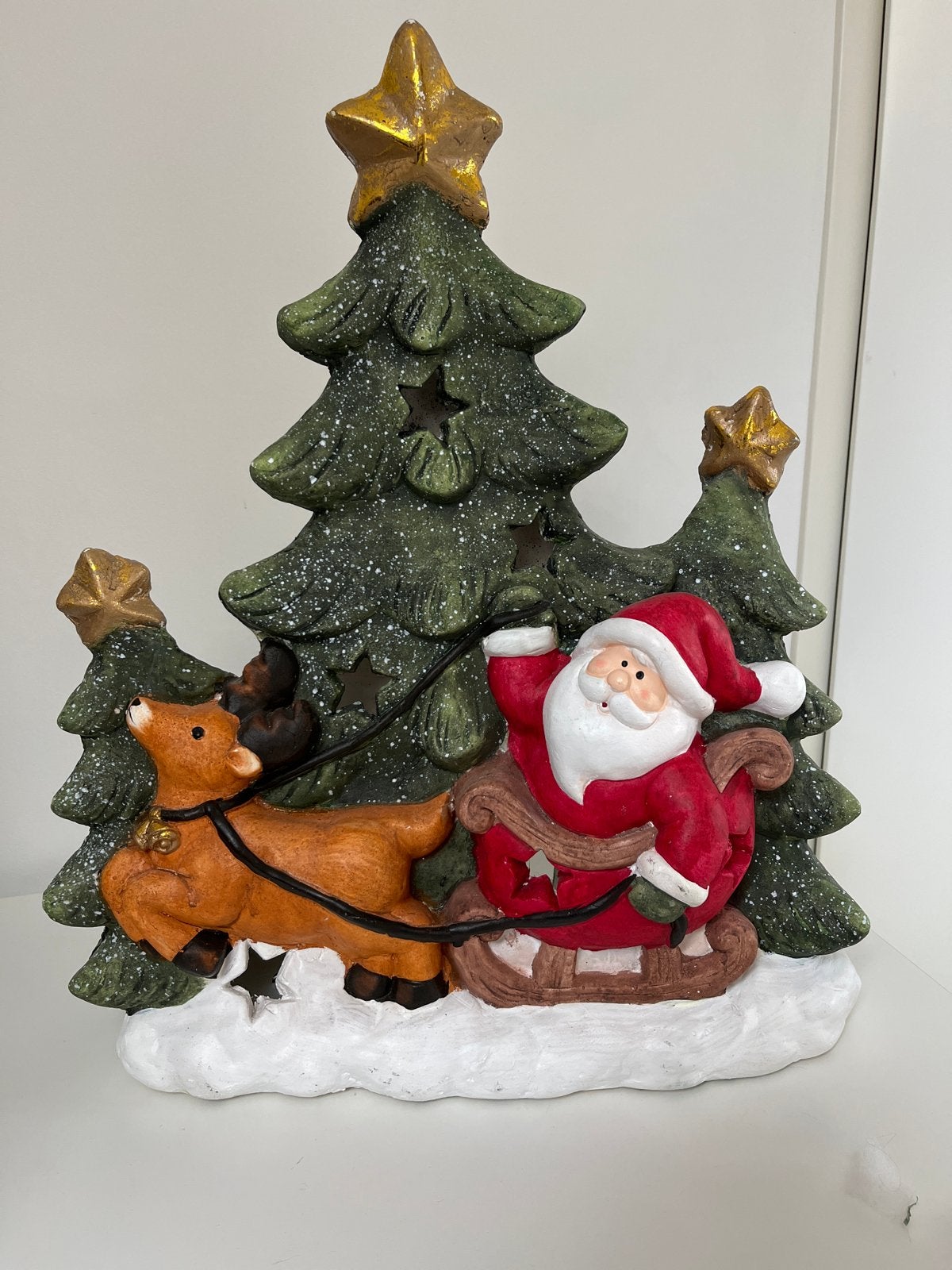 Kerstdecoratie kerstman op slee met boom, Ophalen, Zo goed als nieuw