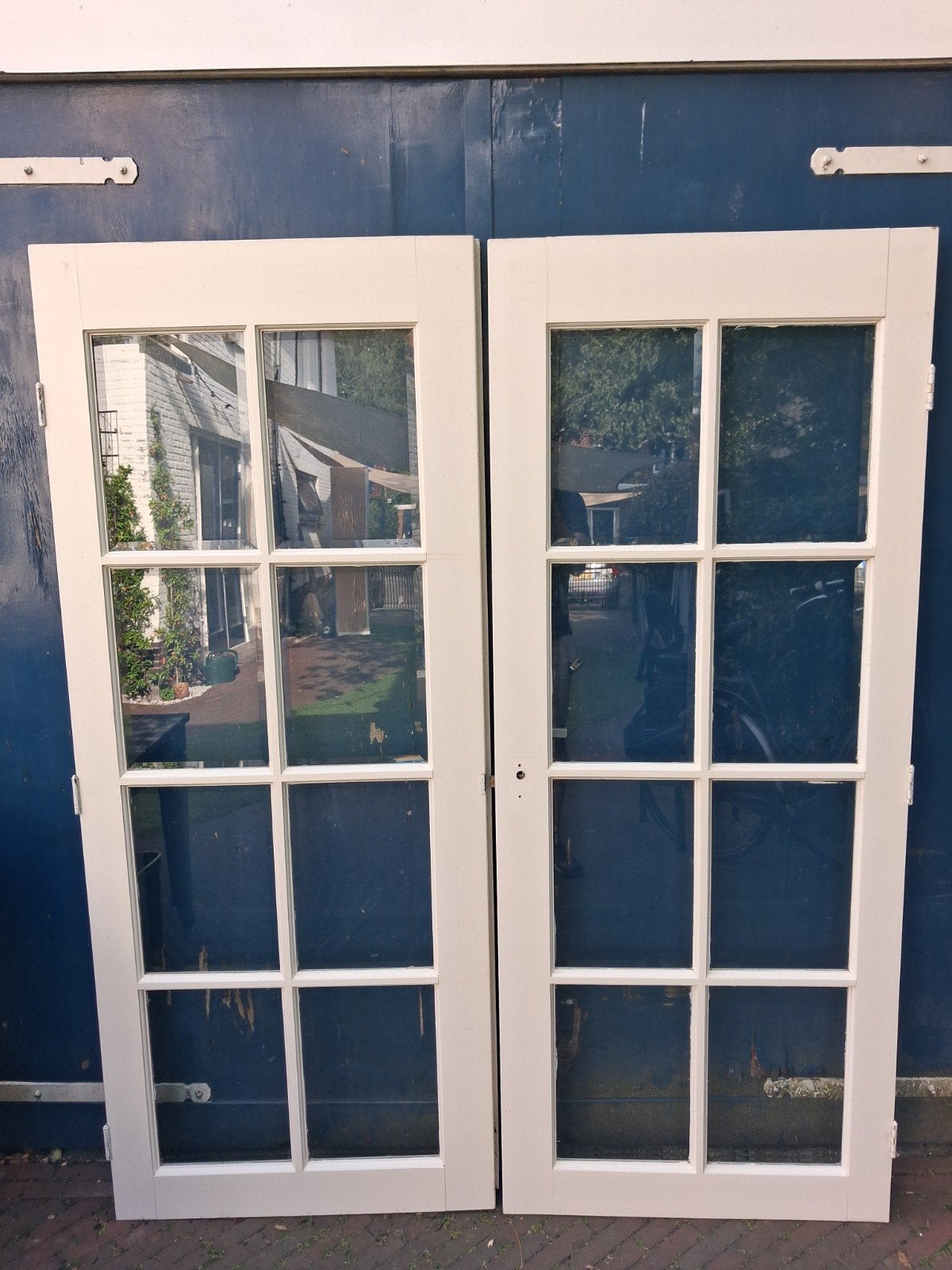 Dubbele openslaande deuren Hardhout!!, Gebruikt, Deurkozijn, Hout, Ophalen