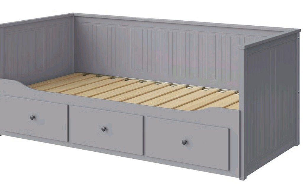 IKEA Hemnes Bedbank Grijs - Uitschuifbaar met Lades, Ophalen, Modern, Scandinavisch, Tweepersoons, 80 cm