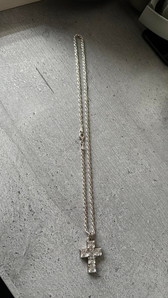 Zilveren ketting met kruis hanger 925, Ophalen of Verzenden, Zo goed als nieuw, Zilver