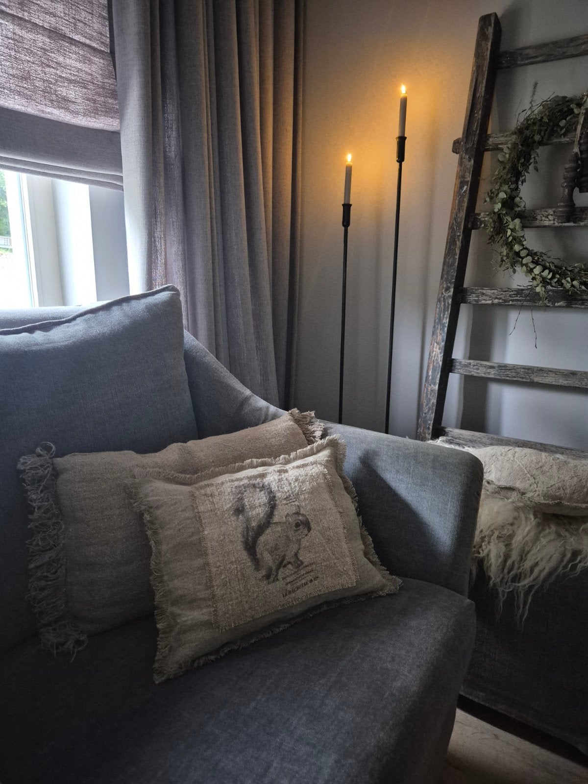 Handgemaakt linnen sierkussen met herfst opdruk, Handgemaakt, Beige, Vierkant, Nieuw