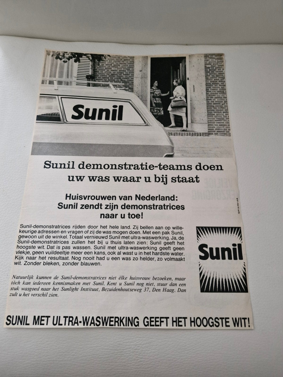 Vintage Sunil Wasmiddel Advertentie - Ultra-Waswerking, Ophalen of Verzenden, 1960 tot 1980, Nederland, Knipsel(s)