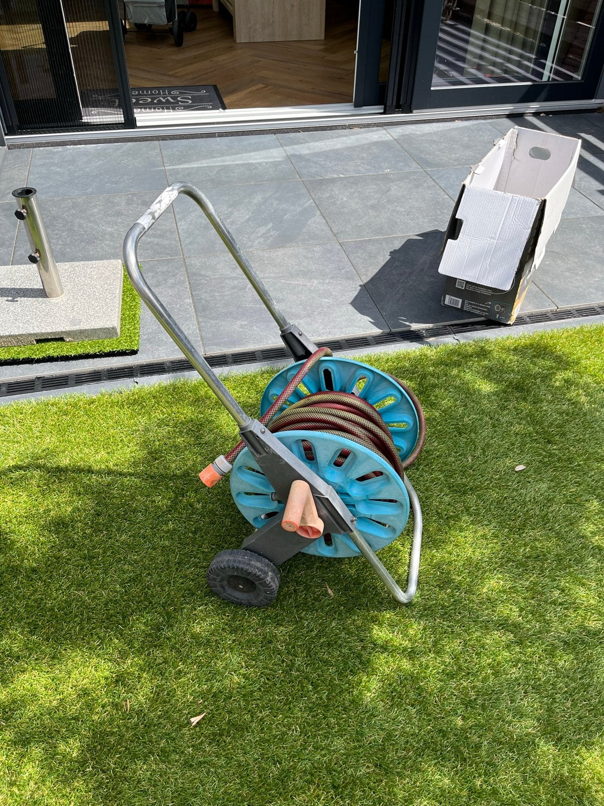 Tuinslanghaspel met slang - Gebruikt, Tuin en Terras, Ophalen, Gebruikt, Tuinslanghaspel