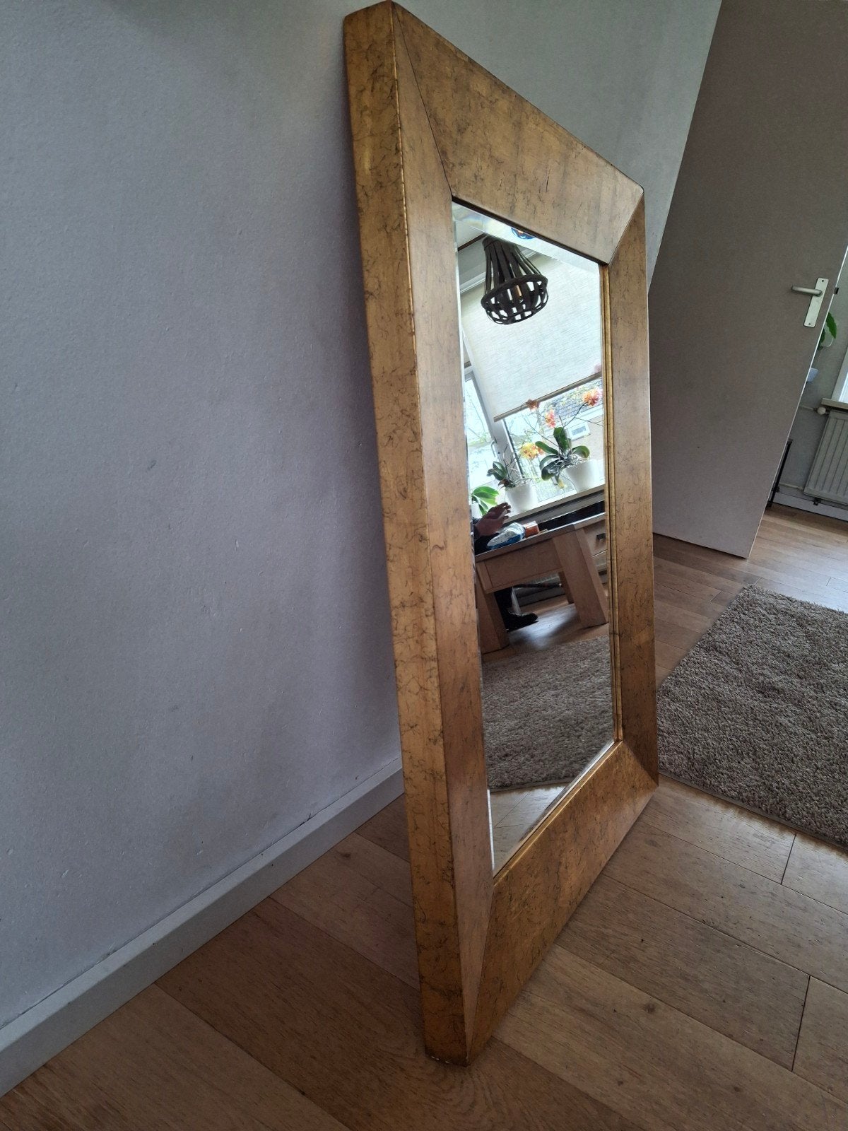 Grote gouden spiegel met lijst wandspiegel, Ophalen, Gebruikt, 100 tot 150 cm, 75 tot 100 cm