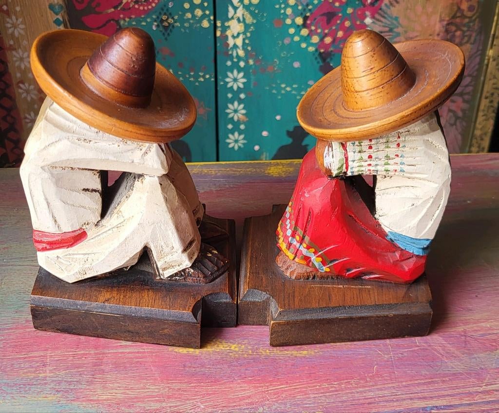Vintage/Folk Art/Mexico/Houtsnijwerk/Beeld/Boekensteun, Ophalen of Verzenden