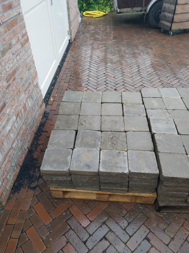Gebruikte terrastegels, 14m2, Tuin en Terras, Tegels en Klinkers, Ophalen, Gebruikt, Beton, Terrastegels