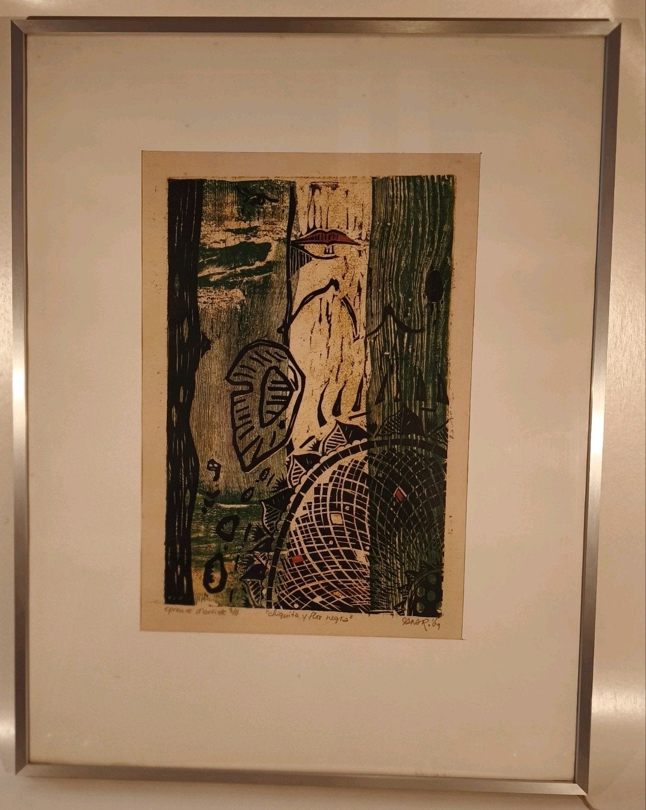 Houtsnede 'epreuve d'artiste' , gesigneerd en gedateerd, Ophalen of Verzenden, Houtsnede, Ingelijst, 1950 - 1999