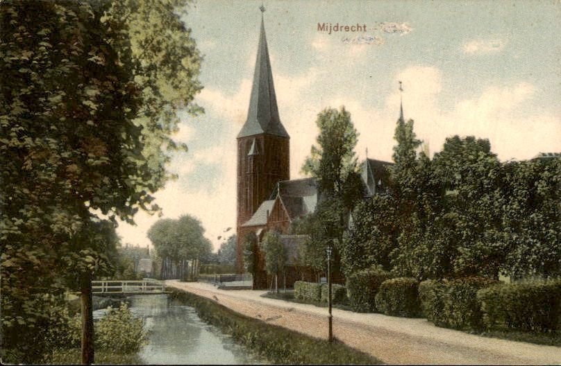 Mijdrecht - Kerk - Straat en gracht, Verzamelen, Ophalen of Verzenden, Voor 1920, Gelopen, Utrecht