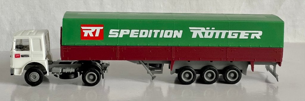 Herpa: MAN F90 met huifoplegger "Spedition RÖTTGER", Ophalen of Verzenden, Zo goed als nieuw, Bus of Vrachtwagen, Herpa