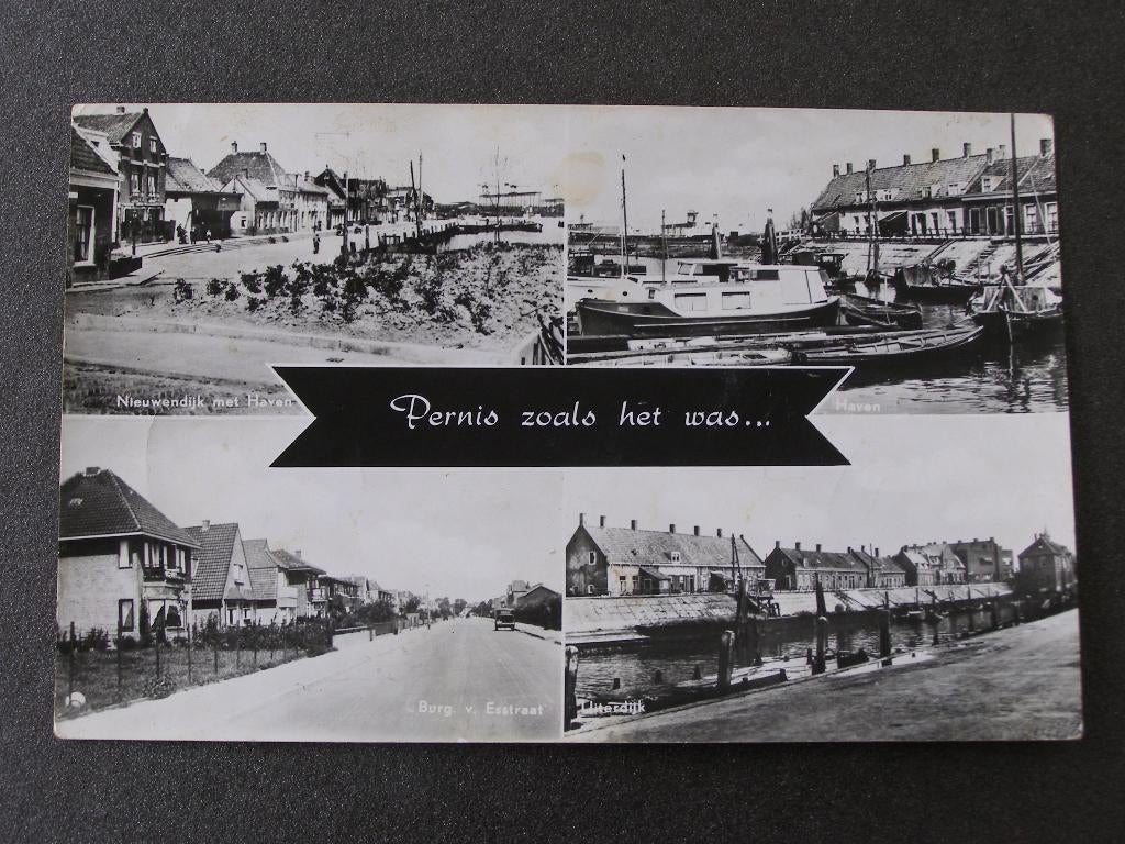 Pernis zoals het was…, zwart-wit foto / kaart met 4-luik, Ophalen of Verzenden, 1920 tot 1940, Ongelopen, Stad of Dorp