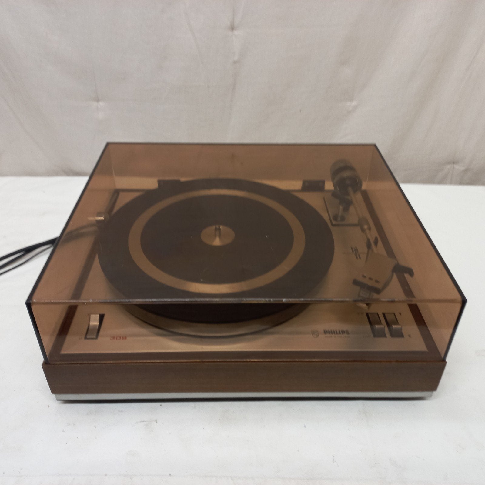 Philips 308 gereviseerde draaitafel houten plint, Audio, Tv en Foto, Platenspelers, Zo goed als nieuw, Platenspeler, Philips, Pitch-regelaar
