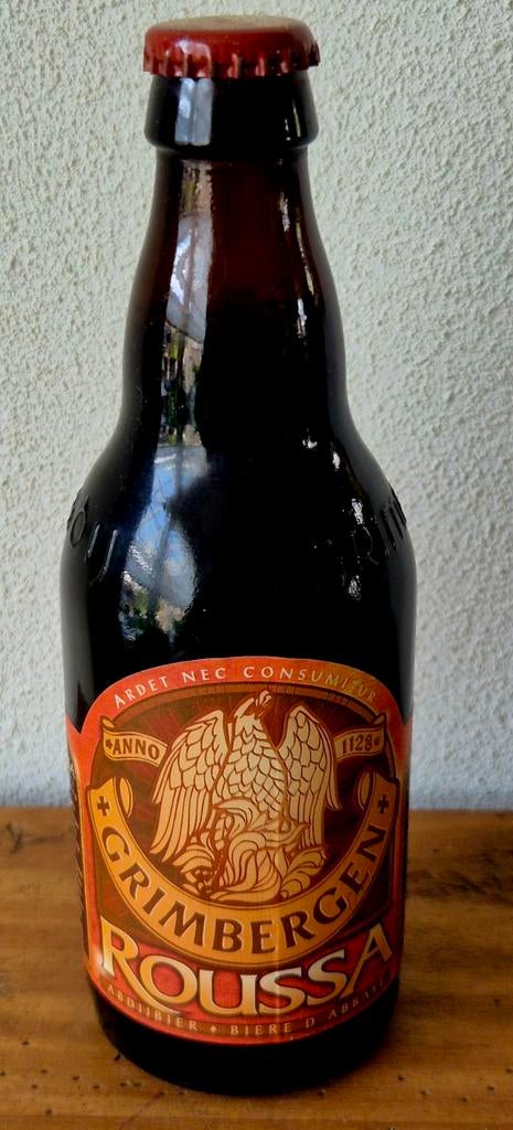ZEER oud apart vol flesje ROUSSA bier GRIMBERGEN ABDIJ bier, Ophalen of Verzenden, Zo goed als nieuw, Flesje(s), Overige merken