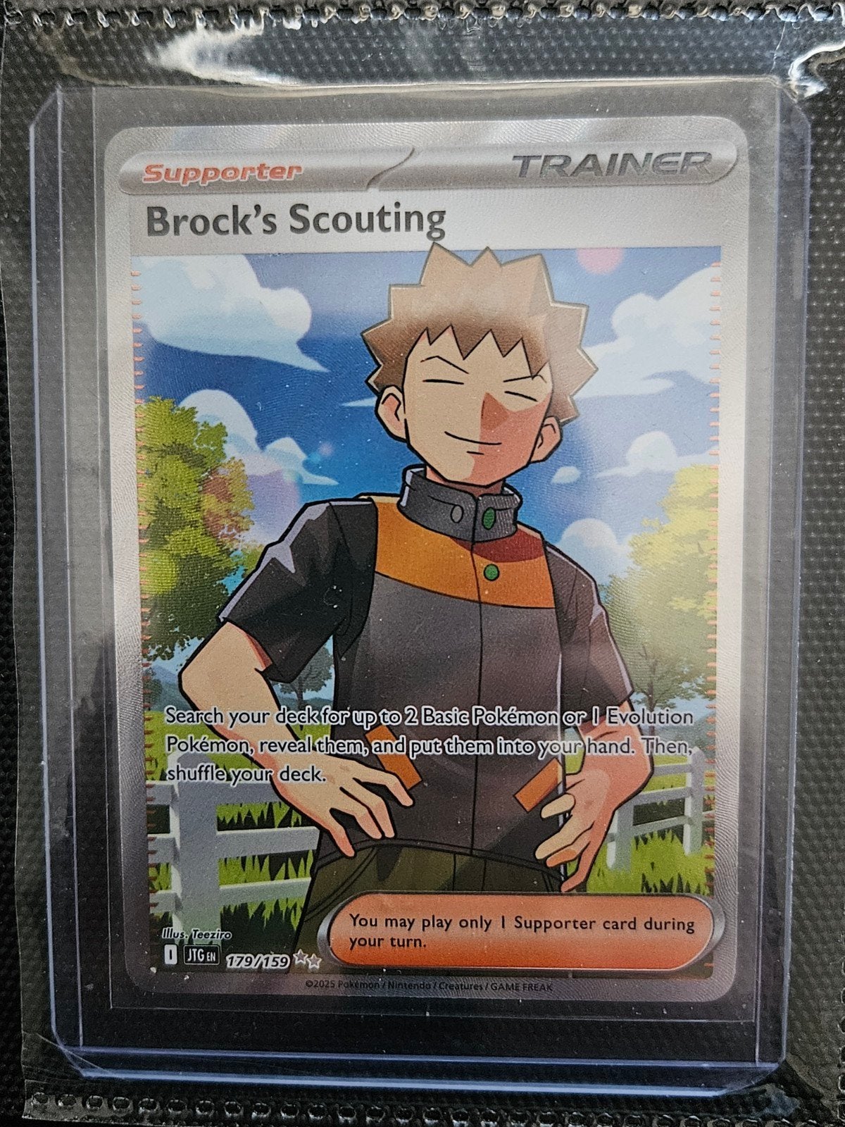 Pokemon Brock's Scouting 179/159 Journey Toghter, Ophalen of Verzenden, Zo goed als nieuw, Losse kaart, Foil