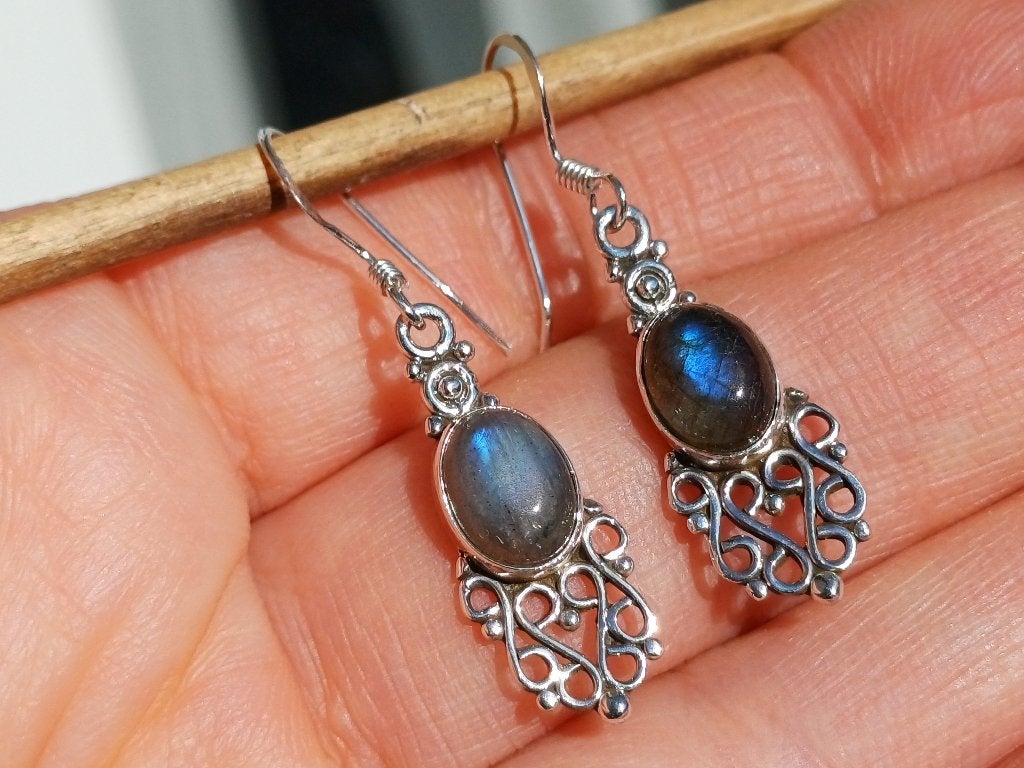 Vanoli 925 zilveren oorbellen met labradoriet, Sieraden, Tassen en Uiterlijk, Oorbellen, Daiva1973@hotmail.com, Hangers, Vanoli