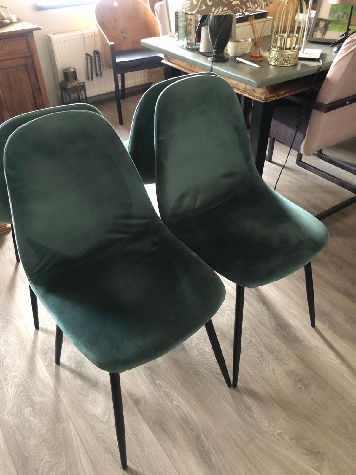 Set van 4 Groene verlours Eetkamerstoelen, Ophalen, Gebruikt, Overige kleuren, Vier