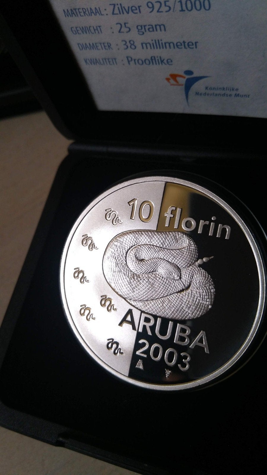Aruba 10 Florin Zilveren Munten: Uil, Schildpad, Slang, Ophalen of Verzenden, Midden-Amerika, Losse munt, Zilver