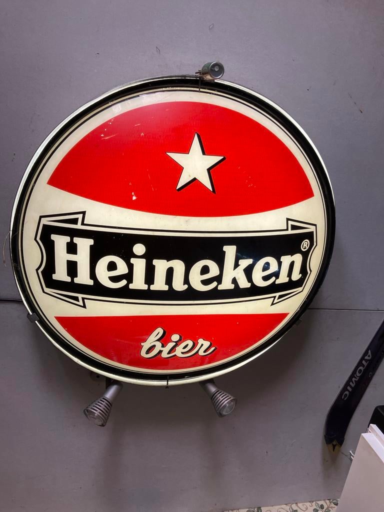 Vintage Heineken Reclamebord - Lichtbak, Verzamelen, Biermerken, Ophalen, Gebruikt, Reclamebord, Plaat of Schild, Heineken