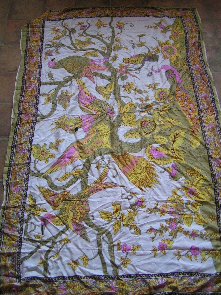 grote rayon sjaal of sari met vogels nr EE 1053, Verzenden, Zo goed als nieuw, Maat 46/48 (XL) of groter, Sjaal